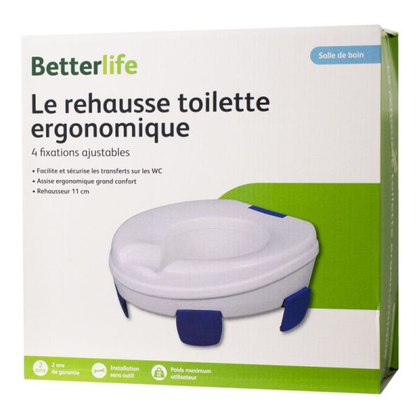 BETTERLIFE le Rehausse Toilette Ergonomique Surélévateur - Pattes de Fixation, sans Pièce Métallique