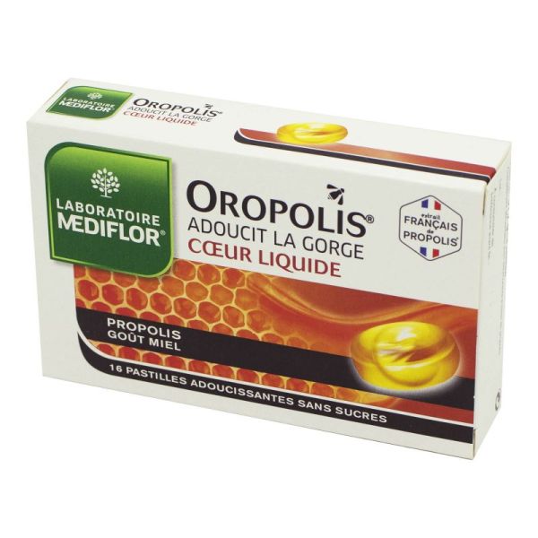 OROPOLIS COEUR LIQUIDE 16 Pastilles Adoucissantes sans Sucres - Propolis - Goût Miel