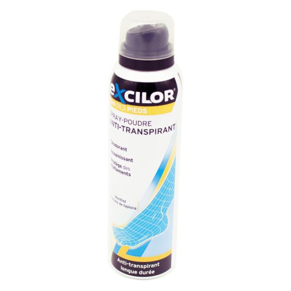 EXCILOR Soin des Pieds Spray Poudre Anti Transpirant - Déodorant Longue Durée - Spray/150ml
