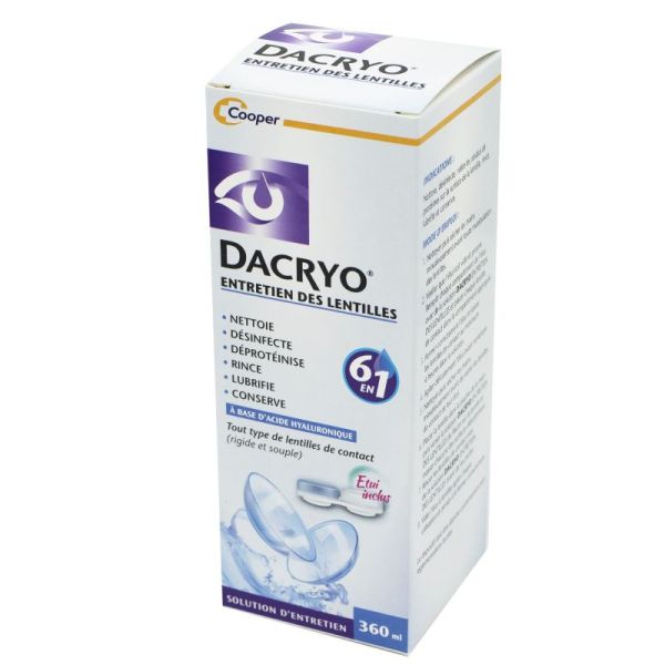 DACRYO Entretien des Lentilles 360ml - Solution 6 en 1 à l' Acide Hyaluronique