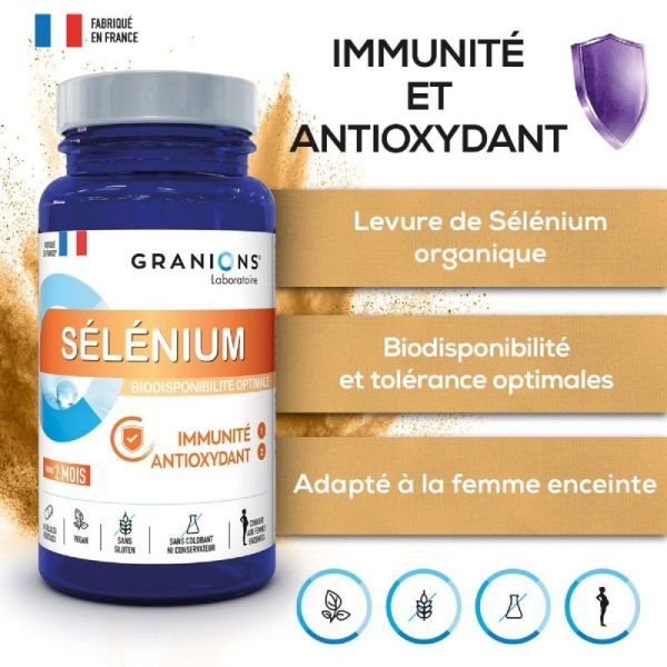 GRANIONS PILULIERS Sélénium 60 Gélules Végétales - Immunité, Antioxydant