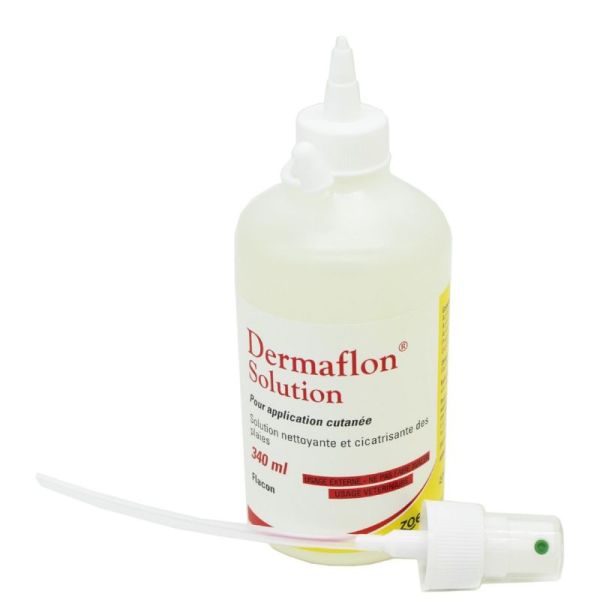 DERMAFLON Solution 340ml pour Application Cutanée et Auriculaire - Nettoyant, Cicatrisant