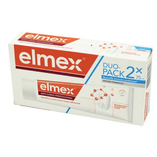 ELMEX ANTI CARIES PROFESSIONNEL Duo Pack 2x 75ml - Dentifrice Fluoré Haute Efficacité