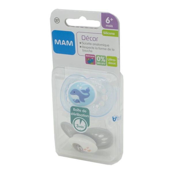 MAM Sucette Decor +6 Mois Animaux Lot de 2 - Sucette Anatomique en Silicone  - 9001616709593