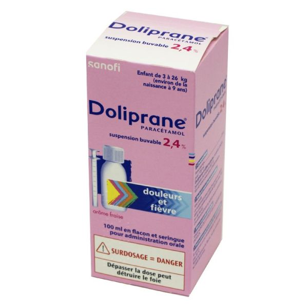 Doliprane 2,4% sans sucre sirop enfant 3 à 26kg 100ml 