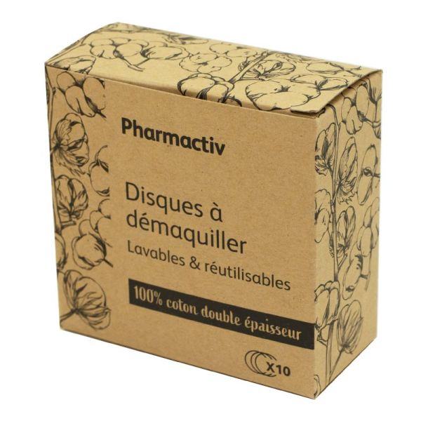 PHARMACTIV 10 Disques à Démaquiller Lavables et Réutilisables