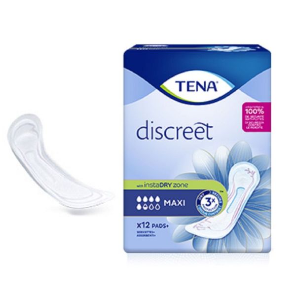 TENA DISCREET Maxi Bte/12 - Serviette pour Incontinence Urinaire Forte