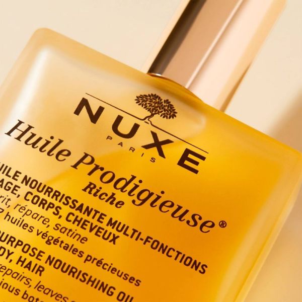 NUXE Huile Prodigieuse Riche 100 ml - Huile Hydratante Peaux très Sèches - Visage, Corps, Cheveux