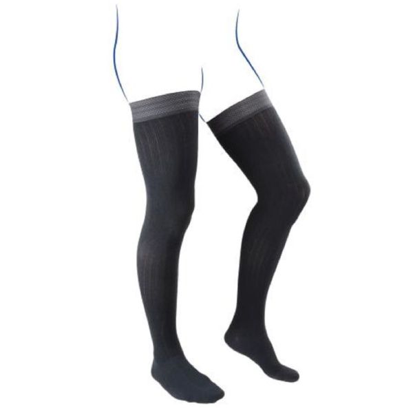 VENOFLEX City Confort Coton Noir - Bas Cuisse de Contention en Coton Anti Glisse Homme Classe 2