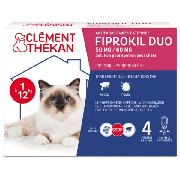 FIPROKIL DUO CHAT 50mg/60mg Pipettes 4x 0.50ml - Spot-On Antiparasitaires
