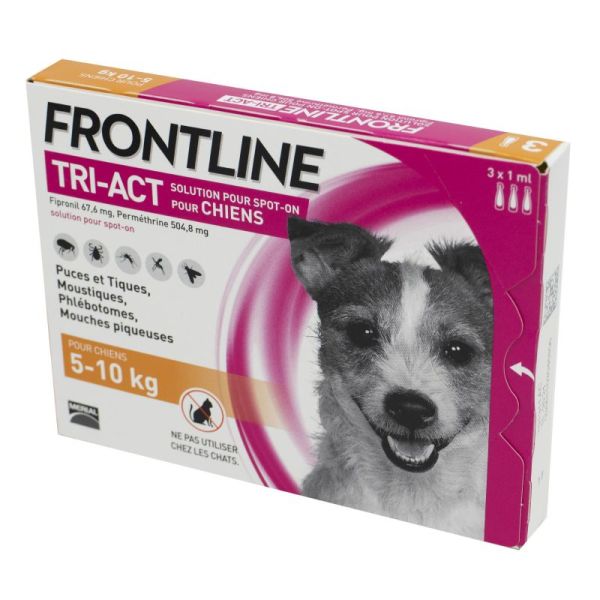 FRONTLINE TRI ACT S - 6 Pipettes - Chiens de 5 à 10 kg - Traitement, Prévention des Infestations