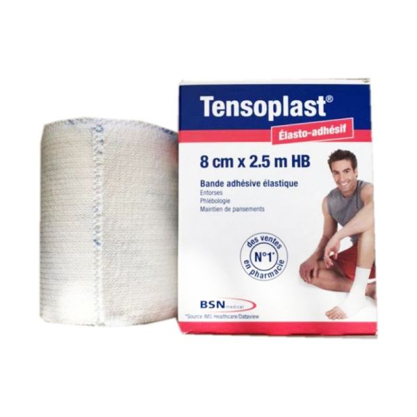 TENSOPLAST 8cm x 2.5m HB Elasto Adhésive - Bande Adhésive Elastique pour Entorses, Phlébologie, Main