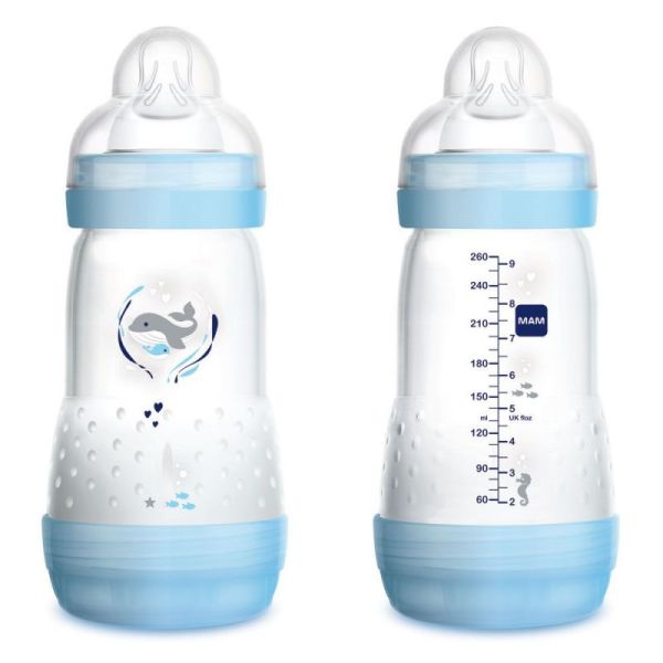 MAM 2 Biberons Easy Start Anti Colique 260ml Bleu+Gris   0 Mois Tétine Débit 2