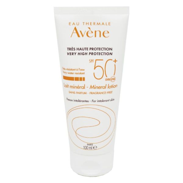 AVENE SOLAIRE Lait Minéral SPF50+ Très Haute Protection Solaire sans Parfum 100ml - Peaux Intolérantes