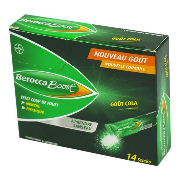 BEROCCA BOOST Sticks Cola - Effet Cou de Fouet Mental et Physique - A Prendre sans Eau - Bte/14