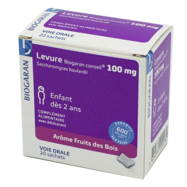 BIOGARAN Levure 100mg 20 Sachets - Enfant Dès 2 Ans - Saccharomyces boulardii