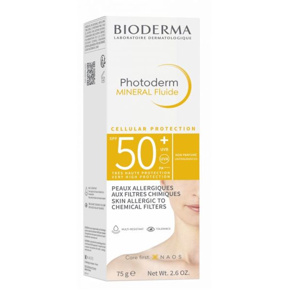 PHOTODERM MINERAL Fluide Non Parfumé SPF50+ 75g - Peaux Allergiques aux Filtres Chimiques