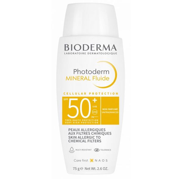 PHOTODERM MINERAL Fluide Non Parfumé SPF50+ 75g - Peaux Allergiques aux Filtres Chimiques