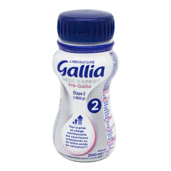 GALLIA Bébé Expert PRE GALLIA Lait Liquide Etape 2 (1800g) pour Prématurés de Faible Poids - 200ml