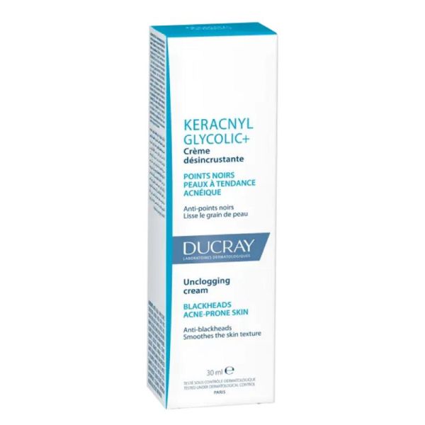 KERACNYL Glycolic+ Crème Désincrustante 30ml - Points Noirs, Peaux à Tendance Acnéique