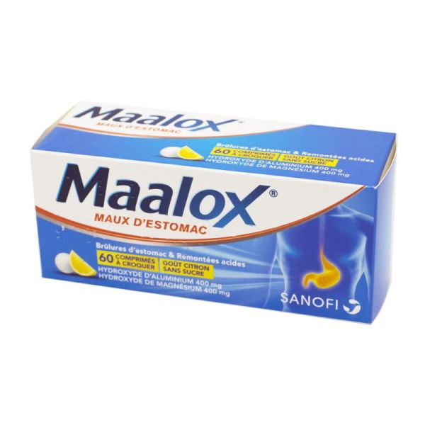 Maalox Citron sans sucre, 60 comprimés à croquer