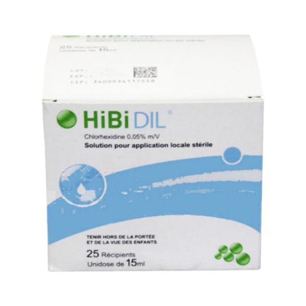 Hibidil 0,05%, solution pour application locale - Boite de 25 unidoses 15 ml