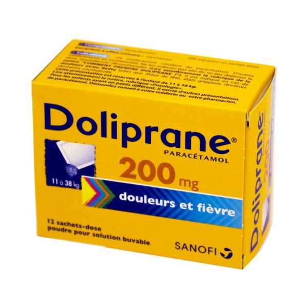 Doliprane 200 mg, poudre pour solution buvable, 12 sachets-doses
