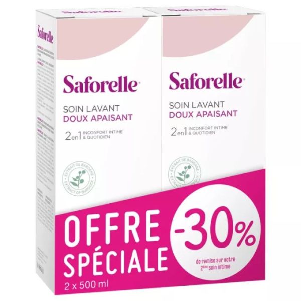 SAFORELLE 2x 500ml Soin Lavant doux - Hygiène Intime et Corporelle - Muqueuses, Peaux Irritées