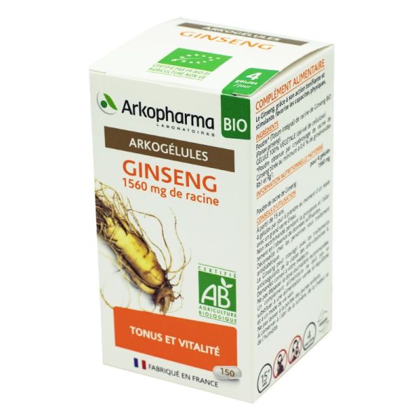 ARKOGELULES BIO Ginseng 1560mg de Racine - Bte/150 - Tonus et Vitalité