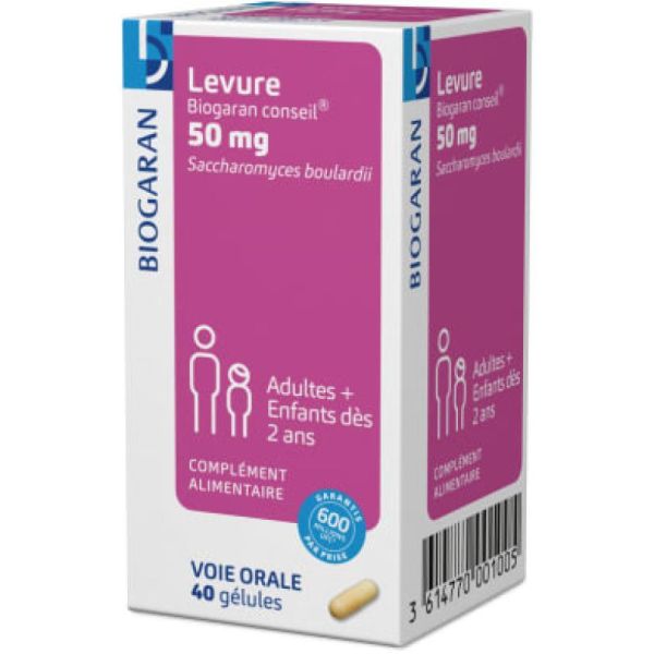 BIOGARAN Levure 50mg 40 Gélules - Enfant Dès 2 Ans - Saccharomyces boulardii