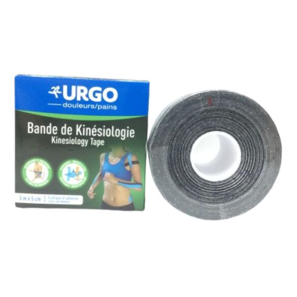 URGO - tape- Bande de kinésiologie , 5m x 5 cm - Multi-localisation - Couleur Noir - 3664492000619