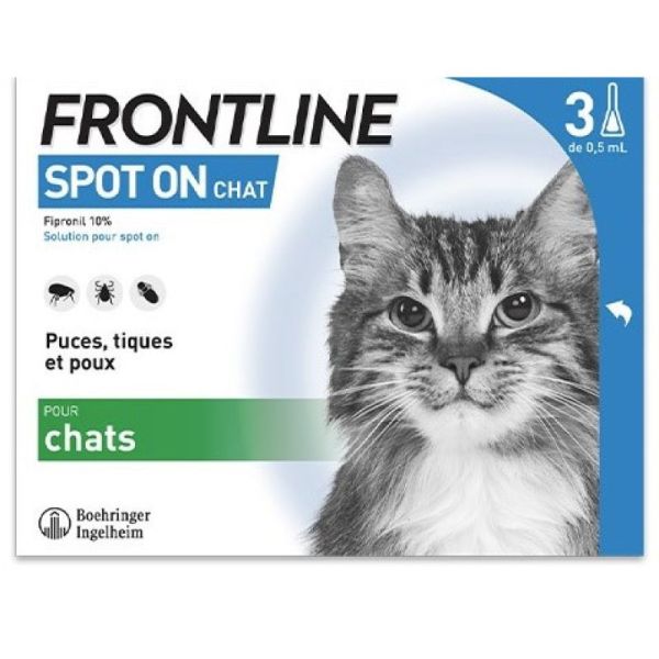 FRONTLINE SPOT ON Chat 3 Pipettes de 0.5ml - Anti Parasitaires (Puces, Tiques, Poux) - 4064951022906