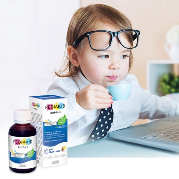 PEDIAKID Omega 3 Sirop d' Agave + Prébiotiques 125ml - Fonctionnement Cognitif : Mémoire, Concentration, Vision, Apprentissage