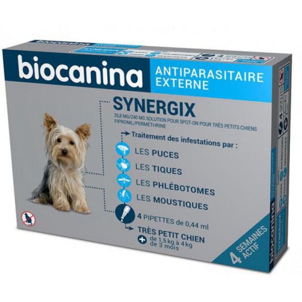 BIOCANINA SYNERGIX 26.8mg/240mg Très Petits Chiens Anti Parasitaire Externe - Solution Spot On pour