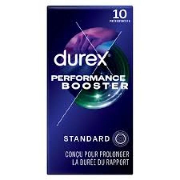 DUREX PERFORMANCE BOOSTER Bte/10 - Préservatif à Effet Retardant, Réservoir avec Gel Performa