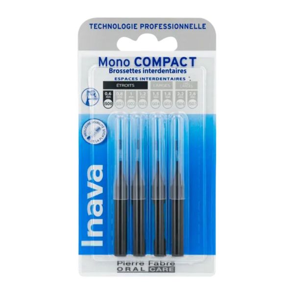 Brossettes MONO COMPACT Noires 0.6mm ISO0 - Espaces Interdentaires Etroits - Bte/4