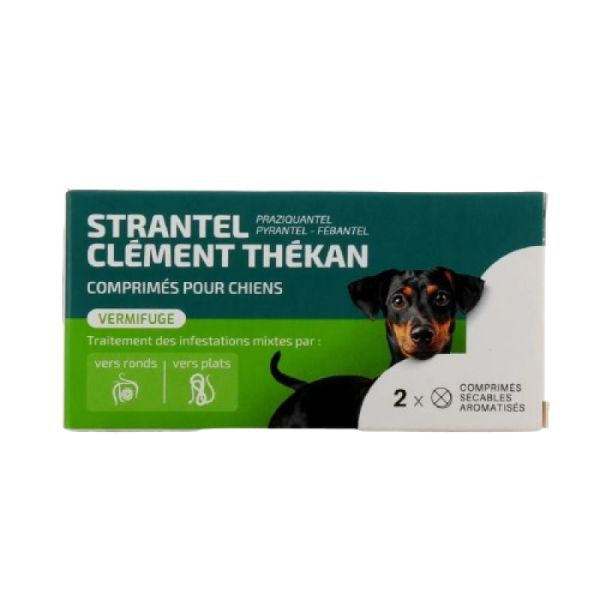CLEMENT THEKAN Strantel 2 comprimés - Vermifuge pour Chien Adulte à Partir de 10 kg - Goût Porc