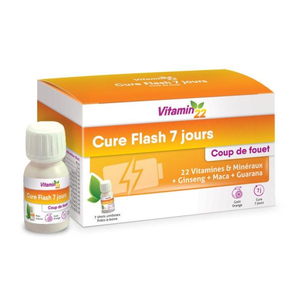VITAMIN'22 Cure Flash 7 Jours - 7 Unidoses de 30ml - Coup de Fouet, Vitalité