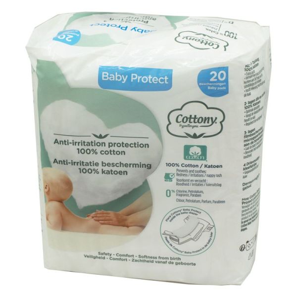 COTTONY BABY PROTECT 20 Protections pour le Change Anti-Irritations - 100%  Coton - Peaux Irritées et Fragiles du Nourrisson