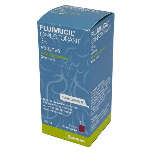 Fluimucil 2% Expectorant Adultes, sans sucre - Flacon 200 ml + godet