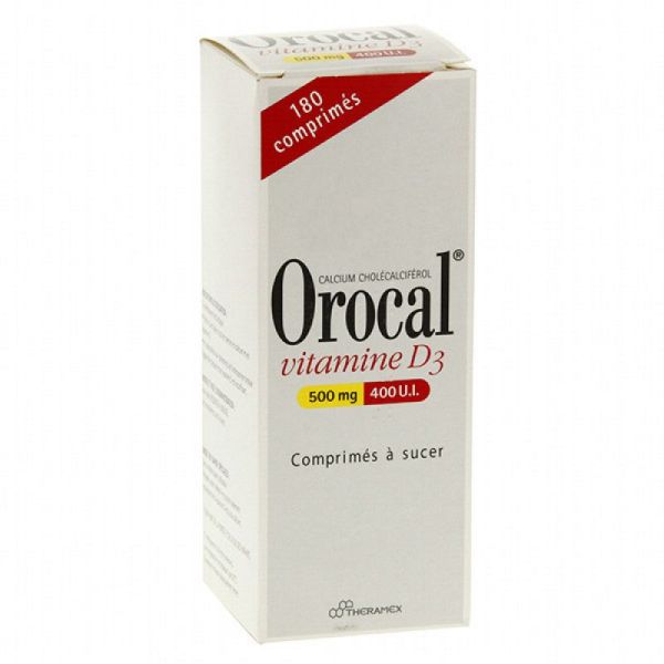 Orocal Vitamine D3 500 mg/400 U.I., 180 comprimés à sucer