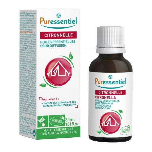 PURESSENTIEL DIFFUSION Citronnelle 30ml - Complexe de 4 Huiles Essentielles pour Diffusion