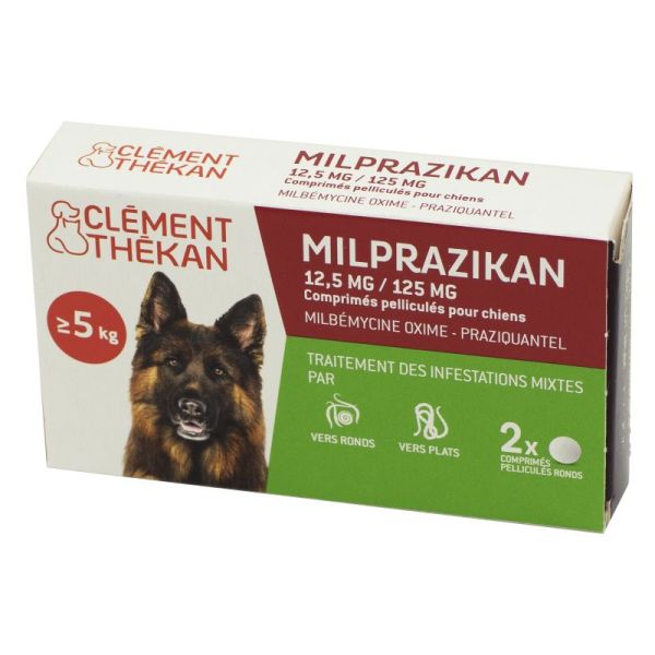 MILPRAZIKAN Chiens 12.5mg/125mg Vermifuge pour Chien de 5 kg et + Antiparasitaire Interne - Bte/2