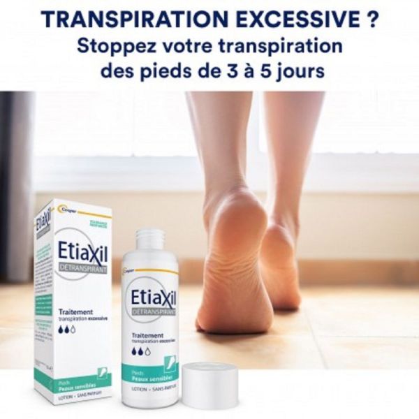 ETIAXIL Détranspirant Traitement Pieds Peaux Sensibles 100ml - Transpiration Excessive