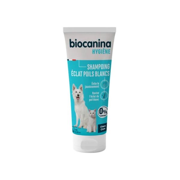 BIOCANINA Hygiène Shampoing Eclat Poils Blancs - Chien, Chat - Evite le Jaunissement - T/200ml