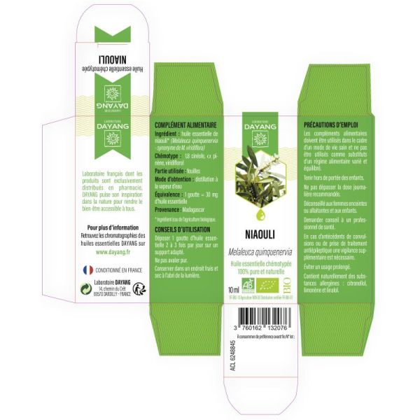 DAYANG BIO Huile Essentielle Chémotypée NIAOULI 10ml - Melaleuca quinquenervia