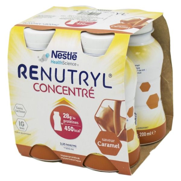 RENUTRYL CONCENTRE Caramel - Boisson Lactée HP/HC 450 Kcal - Dénutrition - 4x 200ml