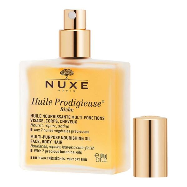 NUXE Huile Prodigieuse Riche 100 ml - Huile Hydratante Peaux très Sèches - Visage, Corps, Cheveux