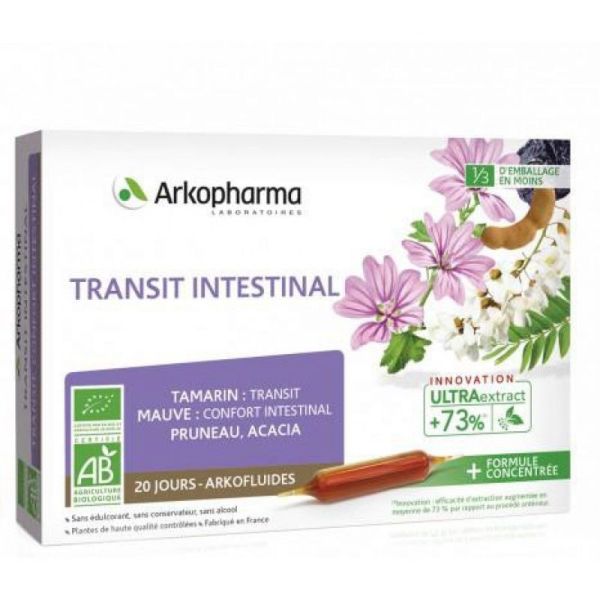 ARKOFLUIDES Transit Intestinal BIO - Tamarin, Mauve, Pruneau - Innovation UltraExtract - Bte/20 amp