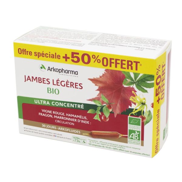 ARKOFLUIDES Jambes Légères BIO - Circulation, Vigne Rouge, Fragon, Hamamélis - Innovation UltraExtra